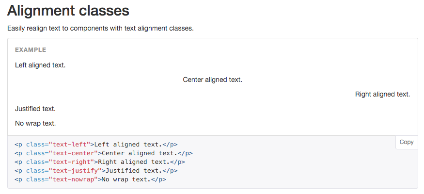 Bootstrap 3 text align example