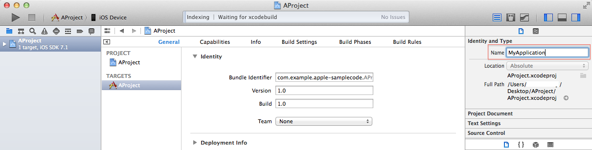 Use Identity and Type pane in Xcode