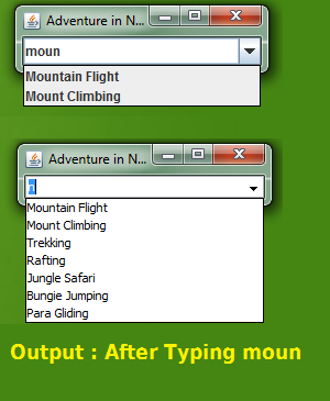 Different Outputs after typing 'moun'