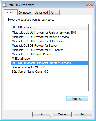 Available Ole DB providers