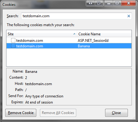 Firefox with 1 cookie and domain explicitly set