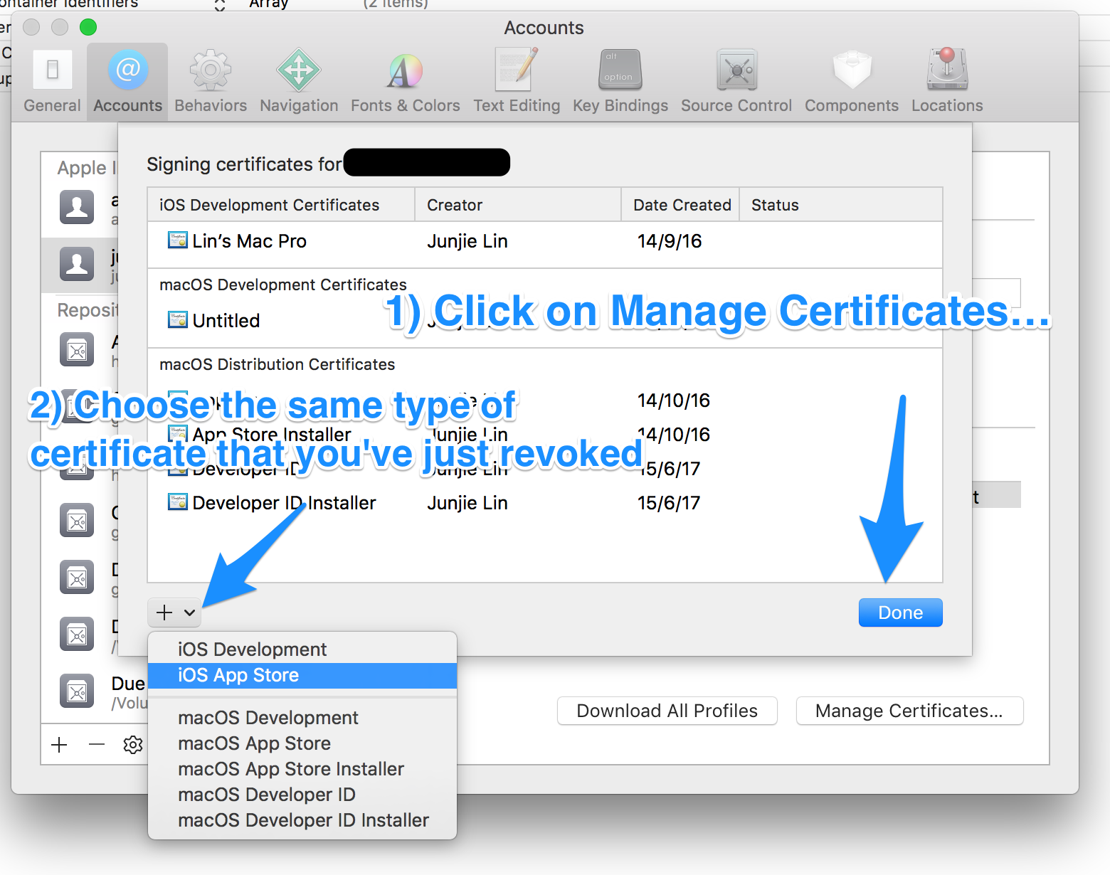 Let Xcode request a new certificate for you in Xcode > Preferences > Accounts > Apple ID > Manage Certificates…
