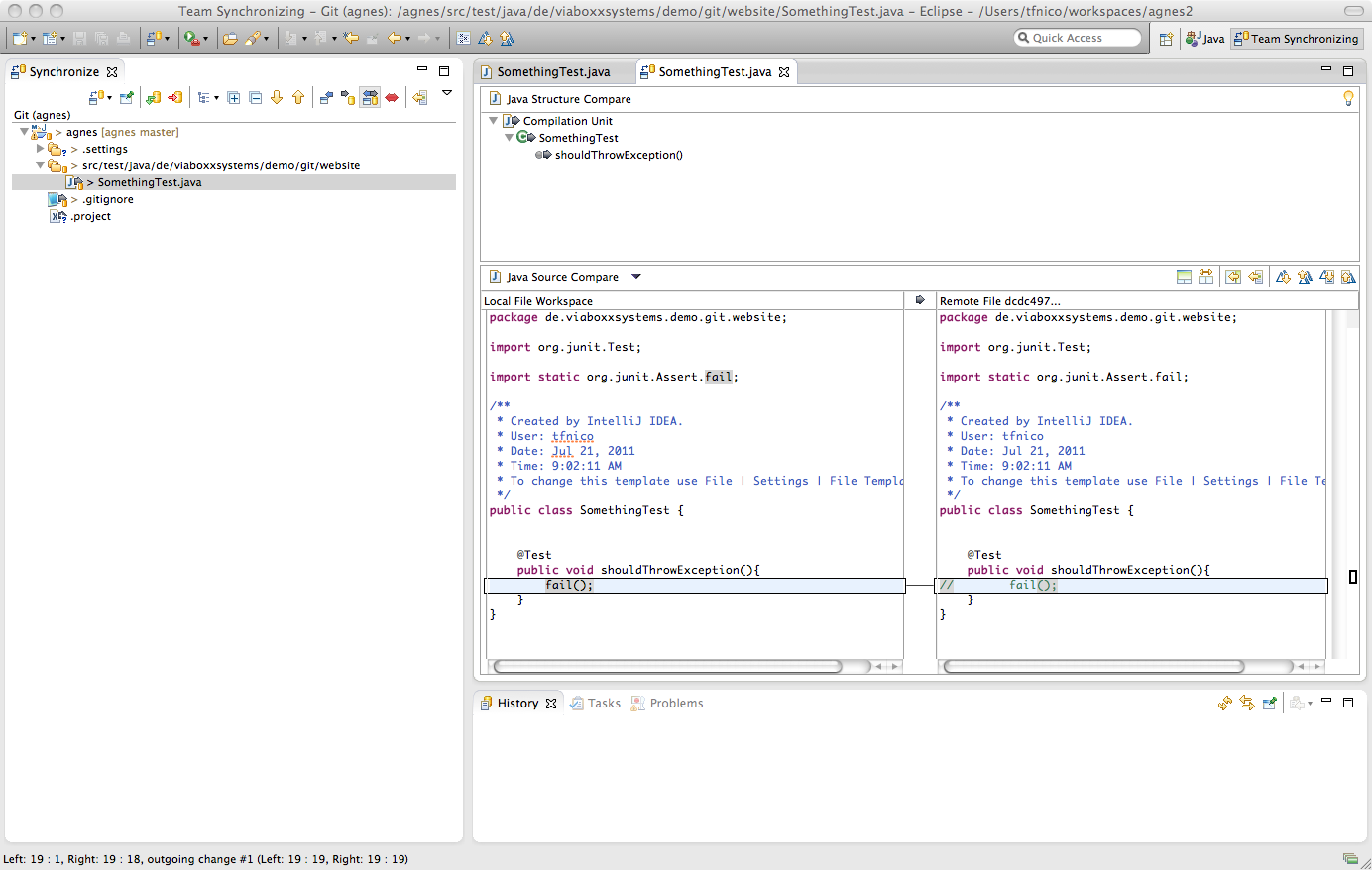 Screenshot of Eclipse Juno - EGit Synchronize View