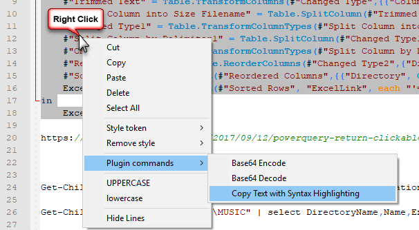 Image showing you can right-click on selected text and choose to copy text with syntax highlighting