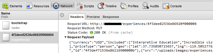 Chrome cached PUT request header