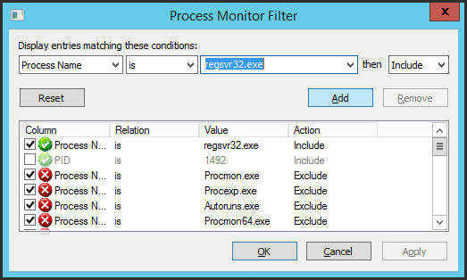 ProcMon Filter Dialog