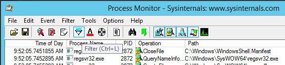 ProcMon Toolbar for the Filter Dialog