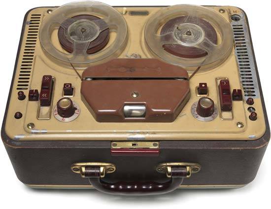 Reel-to-reel portable tape recorder, mid-20th century.