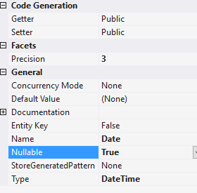 Set the nullable property in the edmx file to **True**