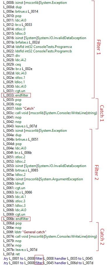 Exception Filters MSIL