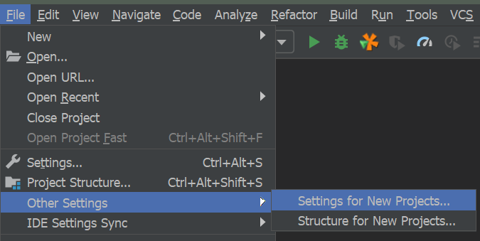 Settings for new projects