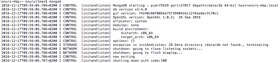 Here is the output of mongod execution.