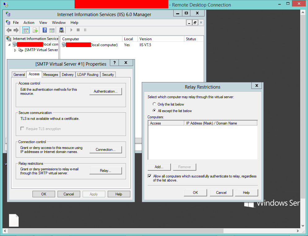550 relay not. 5.7.57 SMTP.