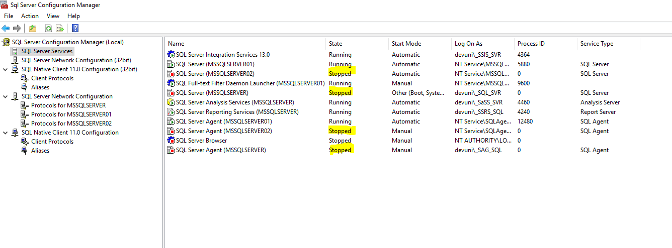 stop sql server service