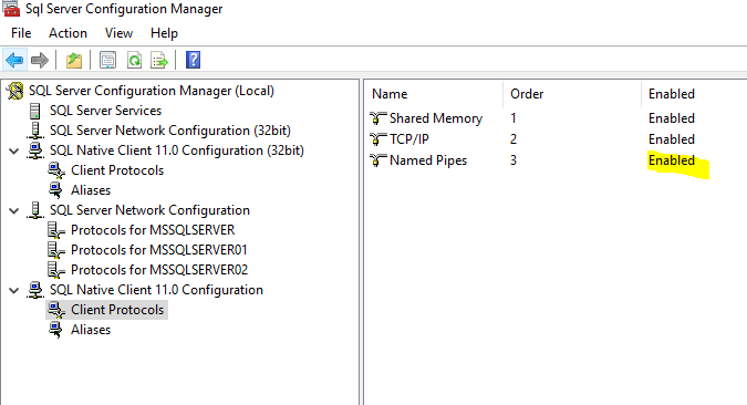 SQL Server Protocols Named Pipes 2