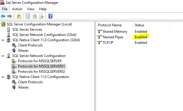 SQL Server Protocols Named Pipes 1