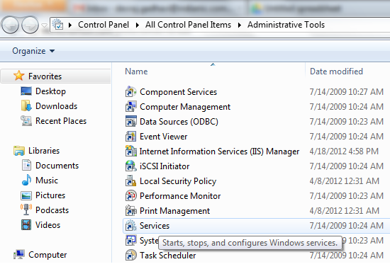 Control Panel -> Administrative Tools -> Services