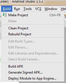 Android Studio Build Menu