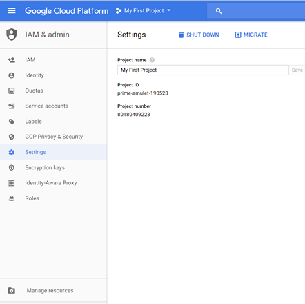 IAM & Admin Settings page