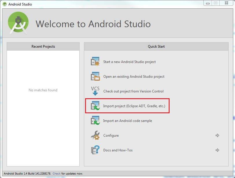 Android Studio import a project