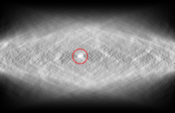 Radon transform output with circled peak