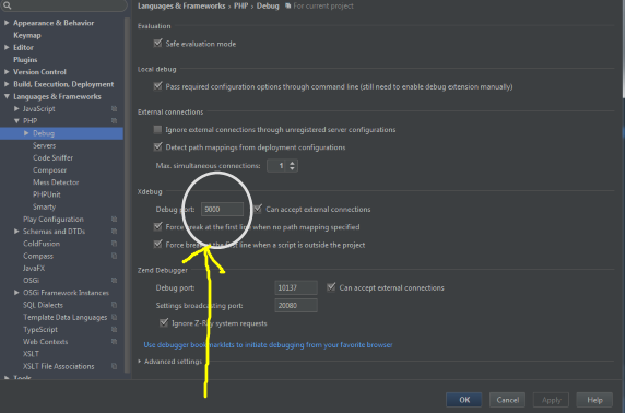 Set Debug port to 9000 in PHP Debug settings