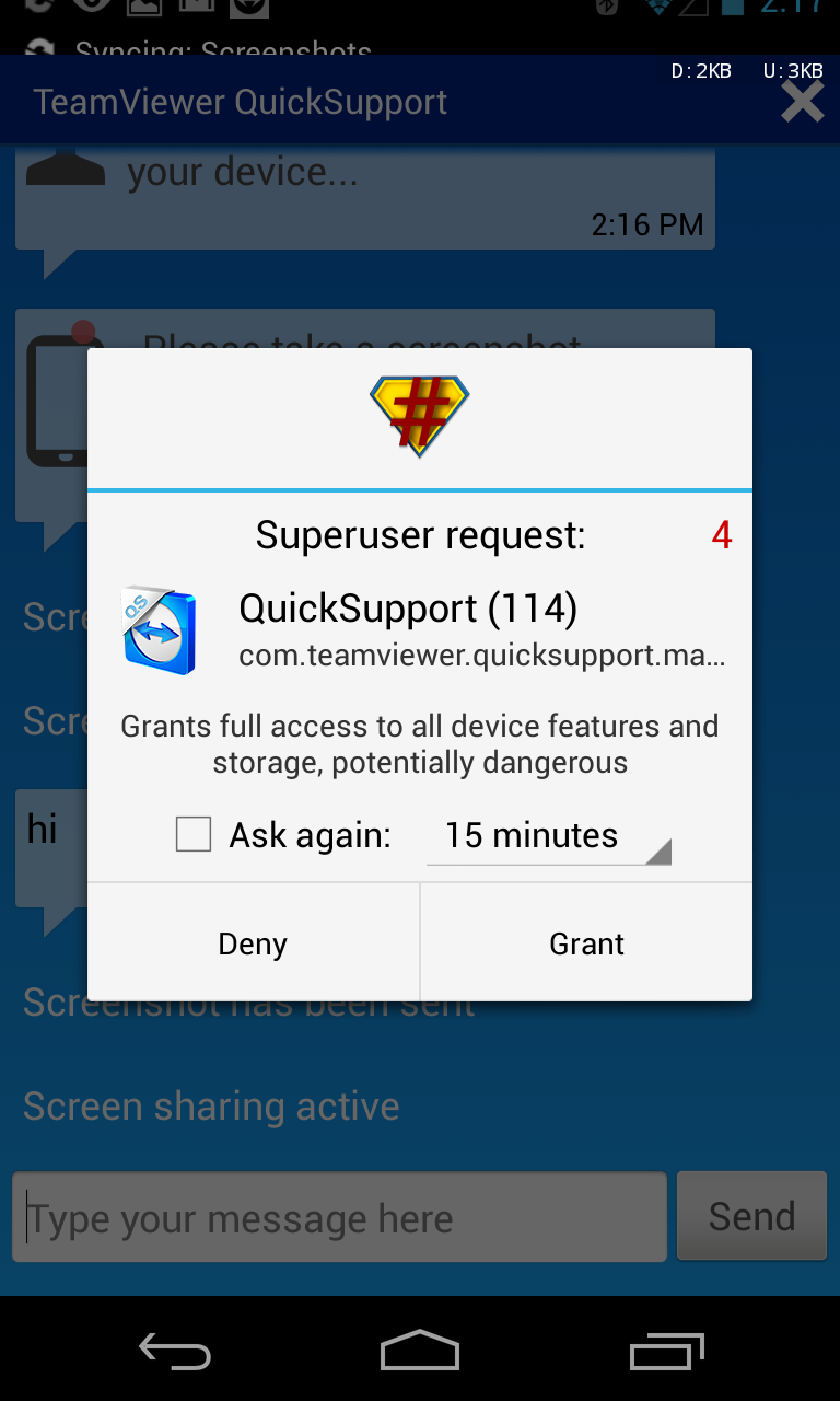 Teamviewer Quicksupport asking for screenshots from end user