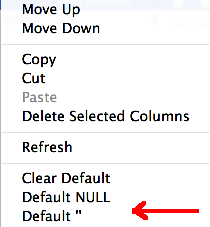 Assigning an empty string as a default value from context menu in MySql Workbench