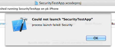 Could not launch "AppName" process launch failed: Security