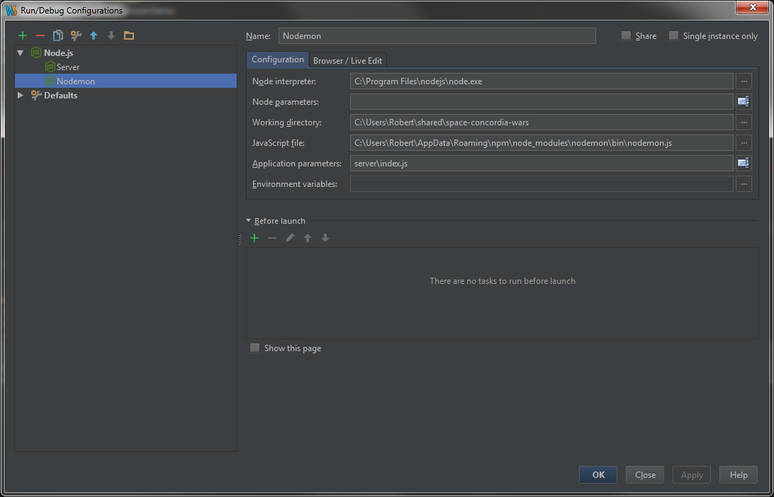 Nodemon + Webstorm on Windows