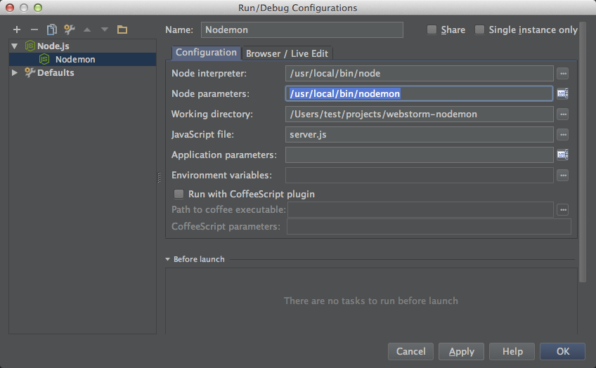 Webstorm with nodemon