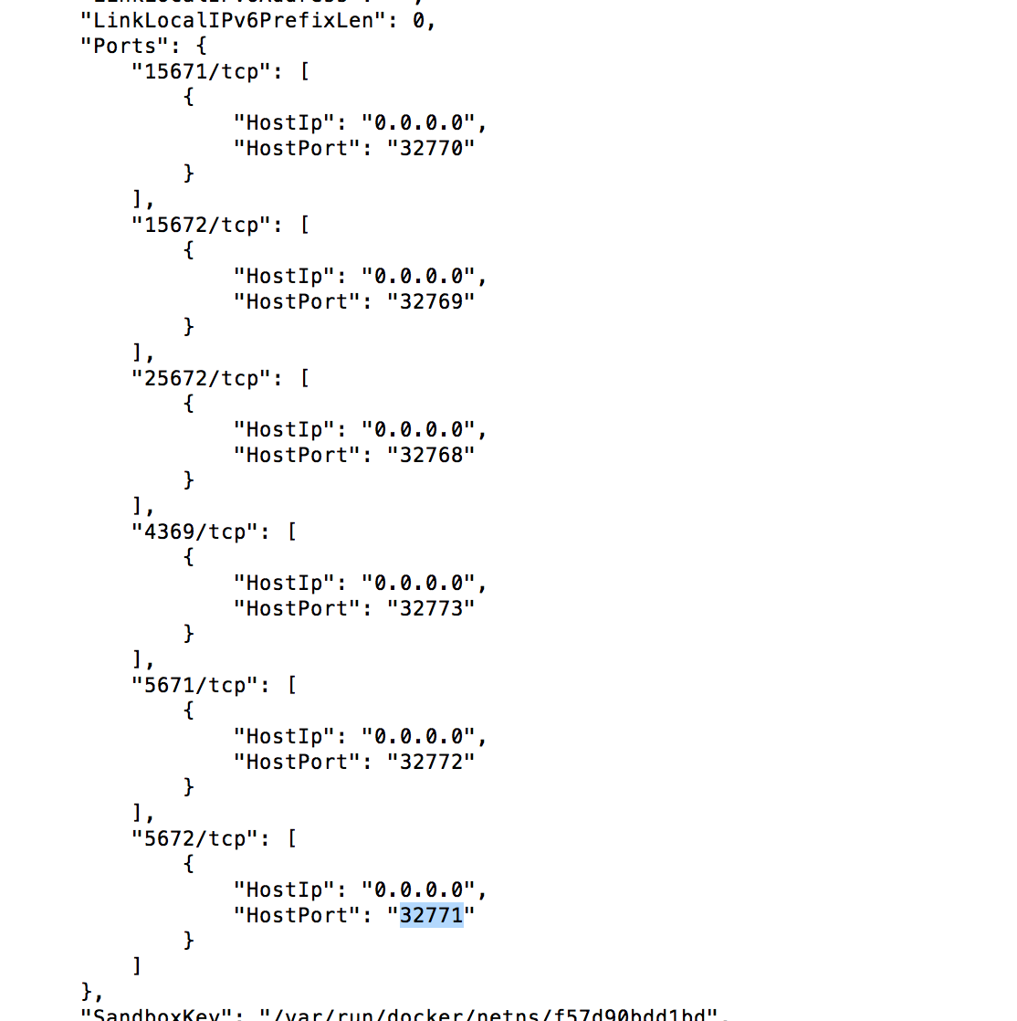 docker inspect for a rabbitmq container show all ports mapping