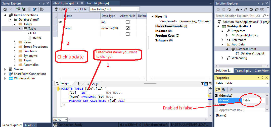 Как переименовать таблицу в sql. Visual Studio таблица. Переименовать таблицу SQL. SQL изменить название таблицы. Конструктор таблиц Visual Studio.