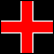 red cross on black background