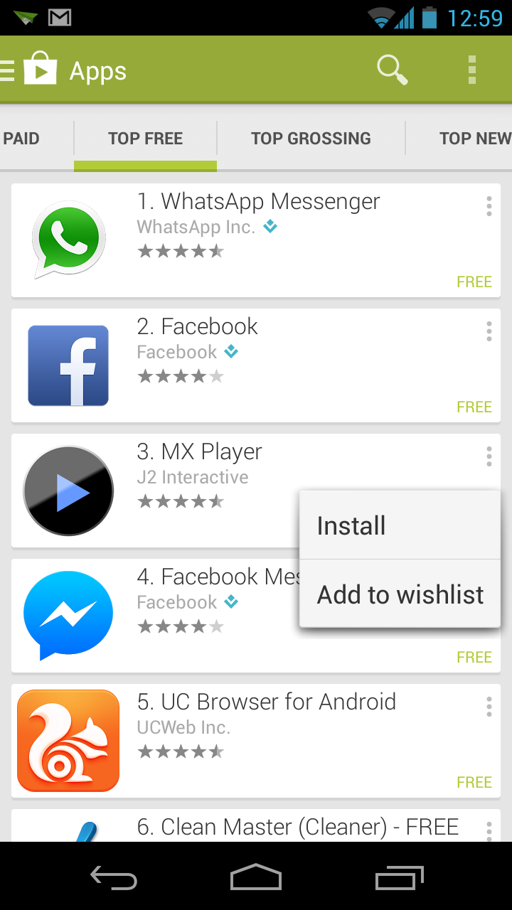 Google Play List view