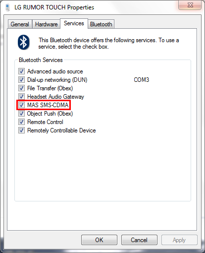 Screenshot of Bluetooth Services