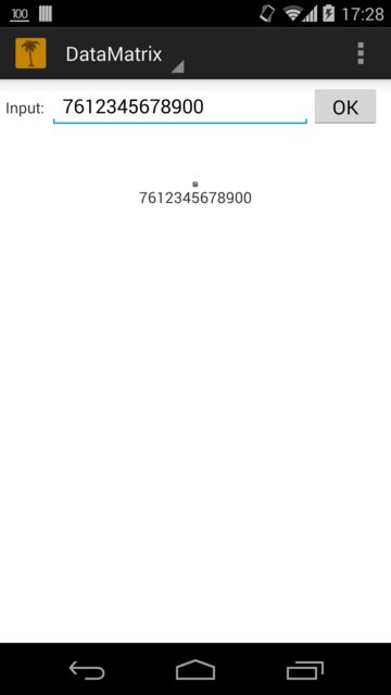 App screenshot of DataMatrix barcode