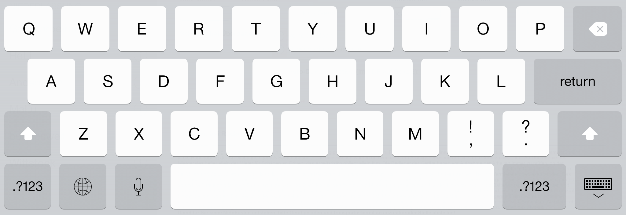 iOS 7.1 screenshot of keyboard