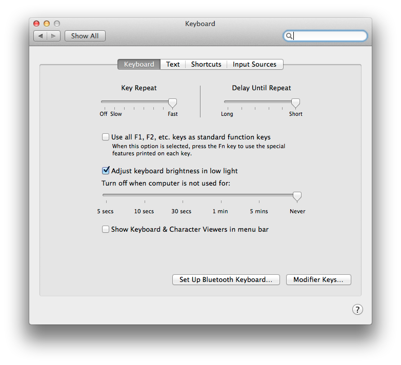 OS X keyboard settings