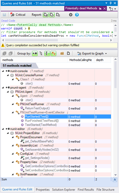 Potentially dead method in visual studio with ndepend