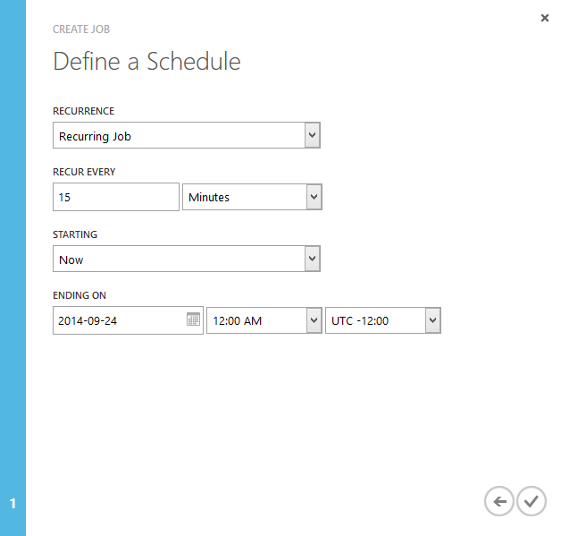 Screenshot: Step 2 of New Scheduled Web Job task in Azure Management Portal