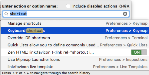 First step, find the IDE shortcuts : <code>cmd + shift + A</code> enter shortcuts