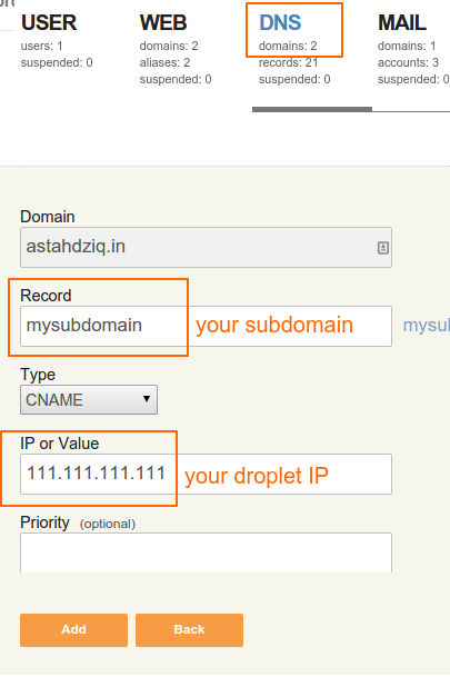 Create DNS Record for your subdomain