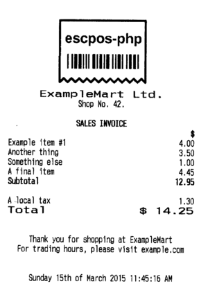 Example formatted receipt including logo