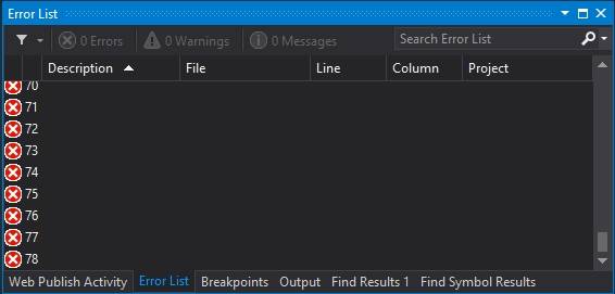 VS error list window