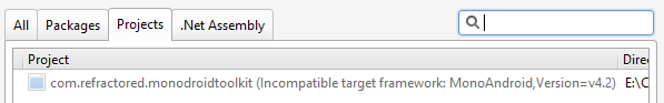 com.refractored.monodroidtoolkit (incompatible target framework: MonoAndroid, Version=v4.2)