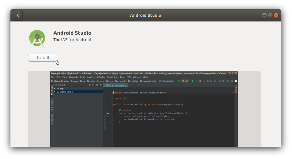 Android Studio on Ubuntu Software