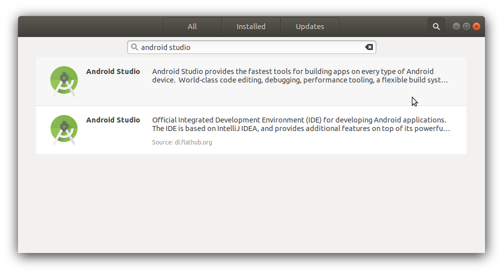 Search Android Studio on Ubuntu Software