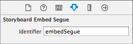 shows the settings for embed segue, with the custom identifier set