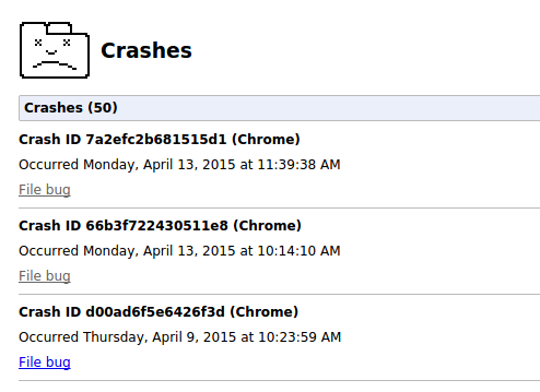 Info in chrome://crashes matches up to <code>uploads.log</code>
